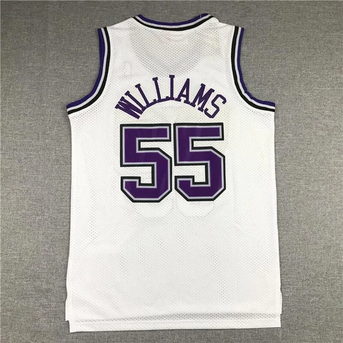 White Black Purple Jason #55 Williams Sacramento Vintage Basketball Jersey Sewn Cover