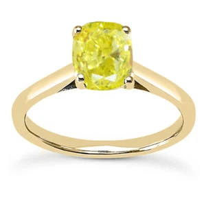 Yellow Diamond Solitaire Ring Cushion Cut Treated 14K Yellow Gold VS1 1.02 Carat - Picture 1 of 5