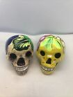 Two Hand Painted Artist Signed Dia Day Los Muertos Skulls