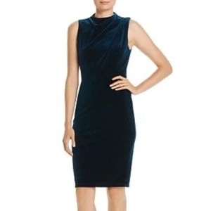 Black Halo Draped Stretch Velvet Sheath Dress Bicoastal Sleeveless Womens Sz 10 - Picture 1 of 9