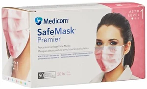Medicom 2016 SafeMask Premier Earloop Face Masks ASTM Level 1 Pink 50/Bx - Picture 1 of 1