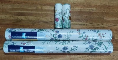 2 Graham & Brown Floral Textured Wallpaper & 2 Border Pre Pasted Pattern 62640  - Image 1 of 4