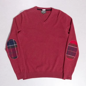 Barbour Classic Tartan Wool Cashmere V-Neck Sweater Plaid Elbow Patches Medium - Bild 1 von 5
