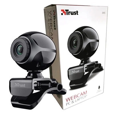 Trust Exis USB Webcam mit Mikrofon in schwarz für PC Laptop Videochat 17003 - Bild 1 von 4