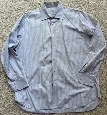 Camisa de vestir para hombre Ike Behar gris azul a rayas talla 16,5 32/33 Foto 1 de 4