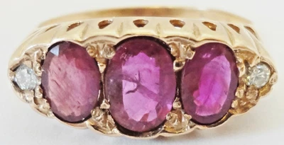 1991 London Victorian Style 9K Rose Gold Ruby & Diamond Ring Size 8 - Image 1 of 4