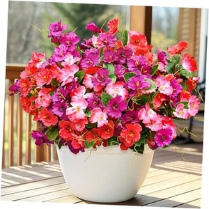 Artificial Flowers for Outdoors Fake Outdoor 6 Bundles Fuchsia+red+pink - Picture 1 of 7
