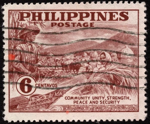 Philippines Stamp Scott # 555 Used F-VF - 6 Cents Red Brown Harvest Inspection - Picture 1 of 1