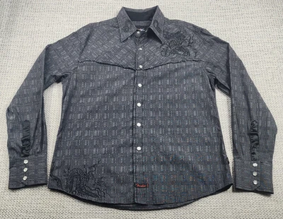 Fender Custom Shop Shirt Mens Extra Large Gray Western Snap Dragon Embroidered - Image 1 of 4