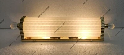 Art Deco Vintage Wall Sconce Elegant Light, Brass & Frosted White Glass Rod, - Image 1 of 4