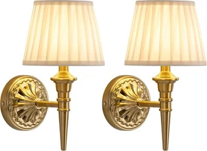 NEWSEE Battery Wall Lights Set of 2, Cordless LED Wall Sconces with Fabric Shade - Picture 1 of 5