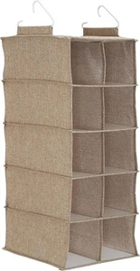Household Essentials 10 Pocket Hanging Shoe Closet Organizer with Hooks Latte  - Picture 1 of 8