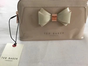 Ted Baker Kosmetiktasche rosa beige Schleife roségoldfarbener Besatz neu mit Etikett - Bild 1 von 3