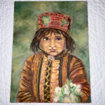 Pintura a óleo retrato infantil original pintada à mão por Thornton  - Imagem 1 de 4