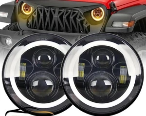 Par de faros LED redondos de 7 pulgadas para Jeep Wrangler JK TJ CJ Halo Angel Eyes - Imagen 1 de 5