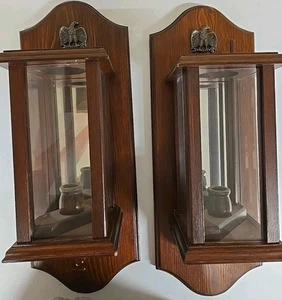 Vintage Farmhouse Wooden Wall Candle Holders Sconces MIrrored Country Eagle Old - Picture 1 of 9