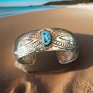 Carson Blackgoat Navajo Turquoise Sterling Silver Bracelet Cuff Native American - Picture 1 of 13
