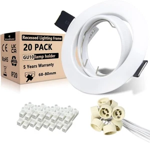 20x Cornice Faretti da Incasso per Cartongesso GU10 Orientabili a 30° Foro 68mm - Foto 1 di 12