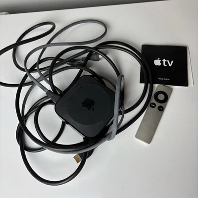 Apple TV 2nd generation black media streamer and remote - Image 1 of 4