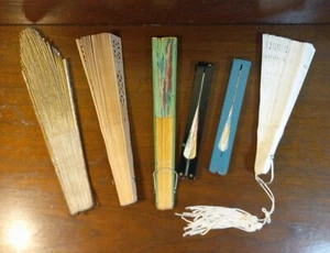Antique & VTG Lot (6) Hand Held Fans Accordion Wood Celluloid Paper Metal Fringe - Picture 1 of 20