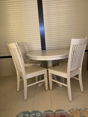 Rarely Used! Round dining room set table 4 chairs white, Solid Wood, 2 Yrs Old - Image 1 of 4