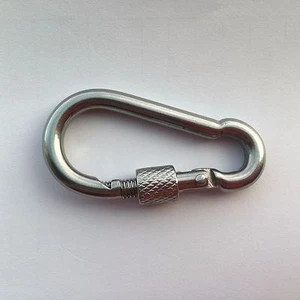 1 Quality Silver Stainless Steel Snap Hook with Screw Lock 50mm X 5mm carabiner - Picture 1 of 2
