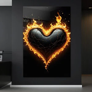 ✅ WANDBILD LUXUS HERZ IN FLAMMEN KUNSTDRUCK LEINWAND, ACRYLGLAS , POSTER DEKO - Bild 1 von 7