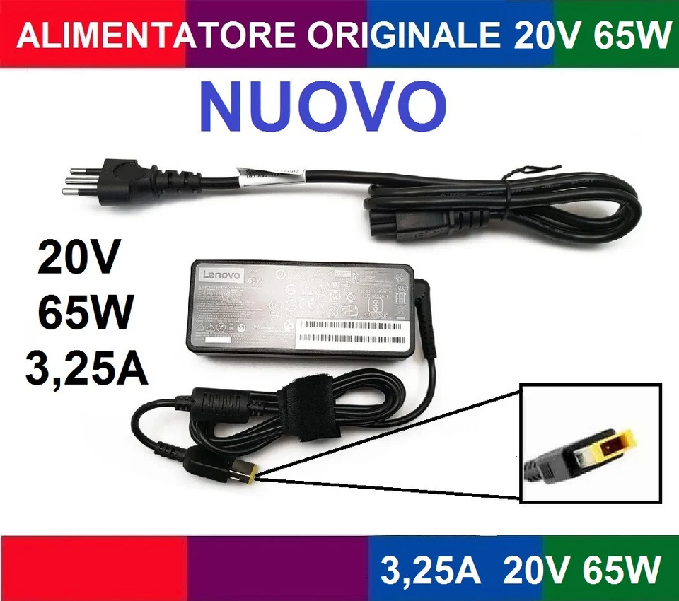 ALIMENTATORE ORIGINALE LENOVO 20V 65w 3,25A YOGA CARBON NOTEBOOK ADLX65NCC3A - Immagine 1 di 1