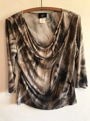 Blusa Top Mujer Libra Marrón Multicolor Mangas 3/4 Talla Mediana Foto 1 de 4