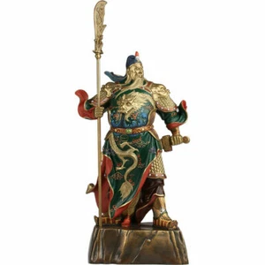 39cm,Chinese Folk Brass Copper Dragon Guan Gong Yu Warrior God Statue FENGSHUI - Picture 1 of 11