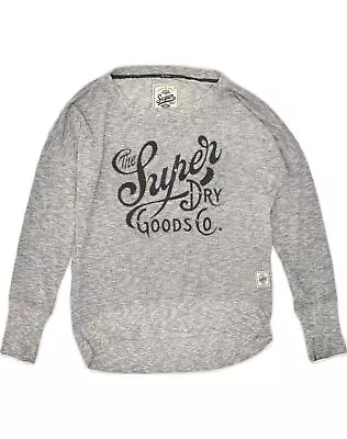 SUPERDRY Womens Graphic Sweatshirt Jumper UK 14 Medium Grey Cotton CX12 • 18.88€