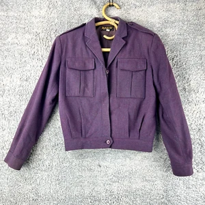 Vintage Bally Army wool jacket purple Size 12/36 designer 80s padded shoulders - Picture 1 of 14