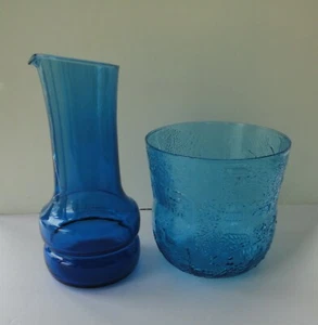 2 MCM Modern Blau Glas Toikkka Iittala Finnland Fauna Safari Schale Gelappt Krug - Bild 1 von 9