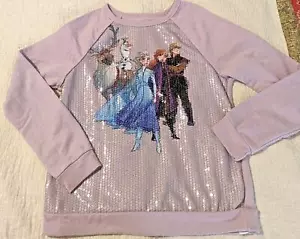 Disney Store Girls Frozen Sequin Pullover Sweatshirt top size Large 10 12 - Picture 1 of 3