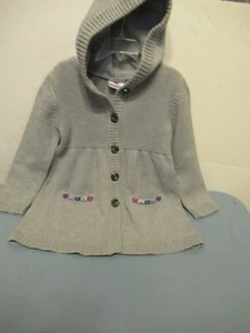 P44 Girls Size 5 Hanna Andersson Grey Long Sleeve Hooded Button Front Jacket - Picture 1 of 10