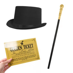 HERREN WILLY WONKA TOP MÜTZE & STOCK SET ERWACHSENE BUCH WOCHE SCHICKES KLEID KOSTÜMSET - Bild 1 von 6