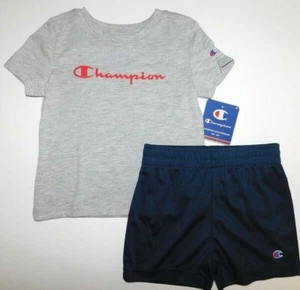 Champion Baby Toddler Boy Activewear T-Shirt Shorts Gray Navy Blue Size 24M NEW - Picture 1 of 4