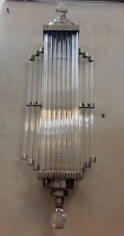Vintage Art Deco Skyscraper Nickel Brass Glass Rod Ship Light Wall Sconces Lamp Cover