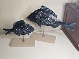 Lot of 2 Metal Decorative FISH Table Top Display Pieces Sea Shore Theme