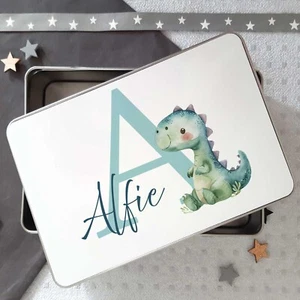 Personalised Dinosaur Treat Tin, Hand Made, Boys Birthday Gift Idea, Name - Picture 1 of 7