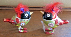 2 SHINY GLASS ORNAMENTS - SPARKLY COLORFUL BIRDS - Picture 1 of 4