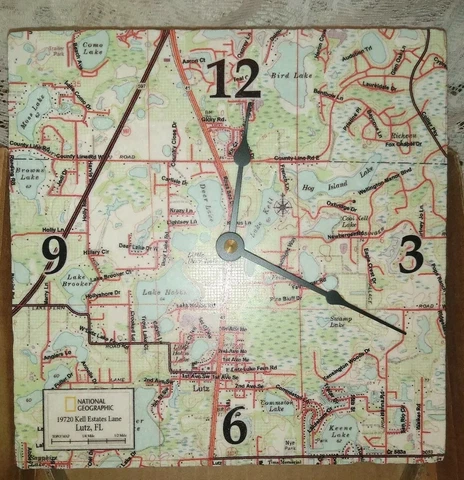 NIB National Geographic Marble Tile Topographical Map Wall Clock ~ Lutz, Florida Cover