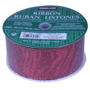 Ribbon Wire-Edged 50 yards 2 1/2 nches Wide Red w/ Polka Dots Kirkland - Picture 1 of 4