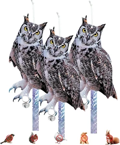 Owls to Keep Birds Away, 3Pcs Hanging Owl with Reflective Tape for Garden Patio, - Picture 1 of 12