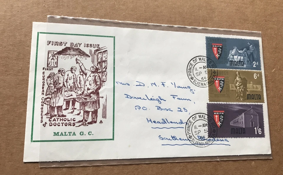 Malta 1964 FDC to South Rhodesia (Ma01) Catholic Physician Conf #300-2 + Cachet - Image 1 of 1