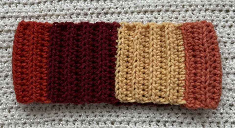 Diadema de ganchillo calentador de orejas acogedor otoño invierno amarillo naranja rojo rayas hecho a mano Foto 1 de 3