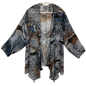 Vintage All Hours Sheer Animal Print Open Front Flowy Beach Cover Up Robe - Bild 1 von 6