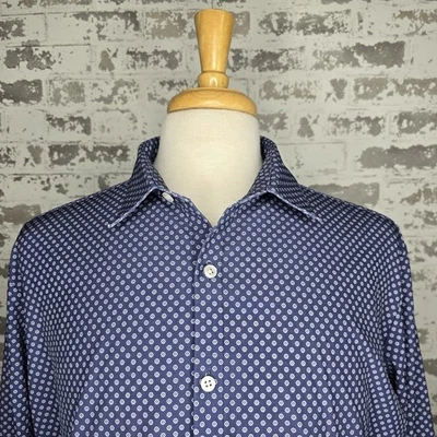 Mizzen Mail Performance Classic Fit Blue Geometric Polka Dot Long Sleeve Shirt L - Image 1 of 4