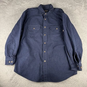 Vintage Woolrich Men's Dark Navy Twill Canvas Button Up L/S Shirt Size LARGE - Picture 1 of 11