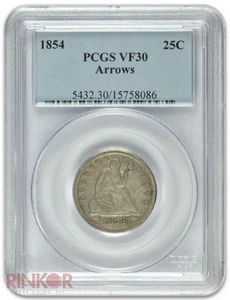 1854 Seated Liberty Quarter PCGS VF-30 - Picture 1 of 3